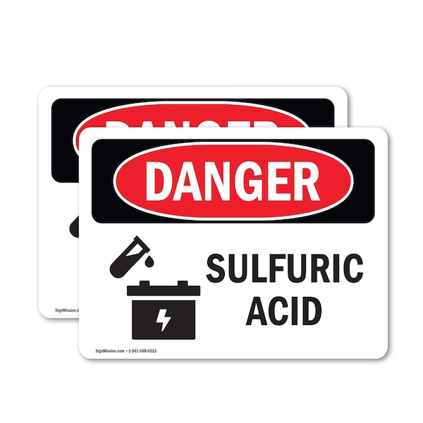 Signmission Sulfuric Acid Danger Sign, Vinyl Decal, 10in W x 7in L, 2PK OS-2PACK-DS-D-710-L-2044 - main